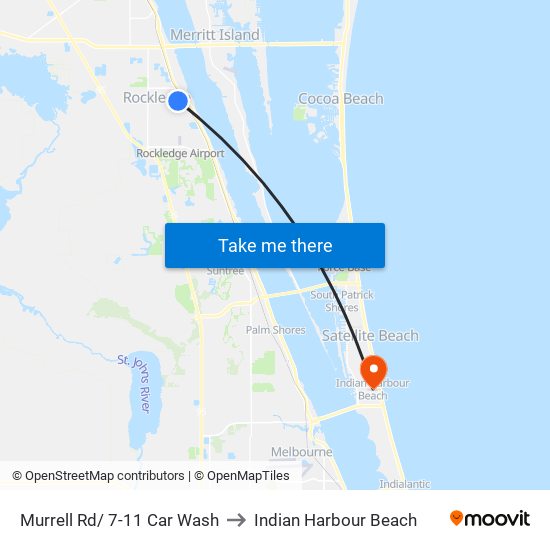 Murrell Rd/ 7-11 Car Wash to Indian Harbour Beach map