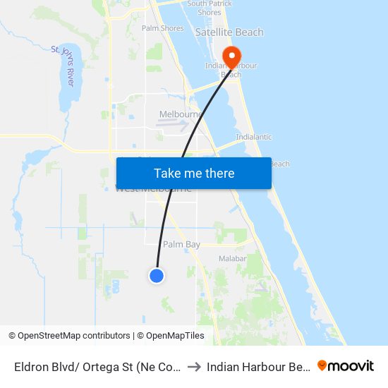 Eldron Blvd/ Ortega St (Ne Corner) to Indian Harbour Beach map