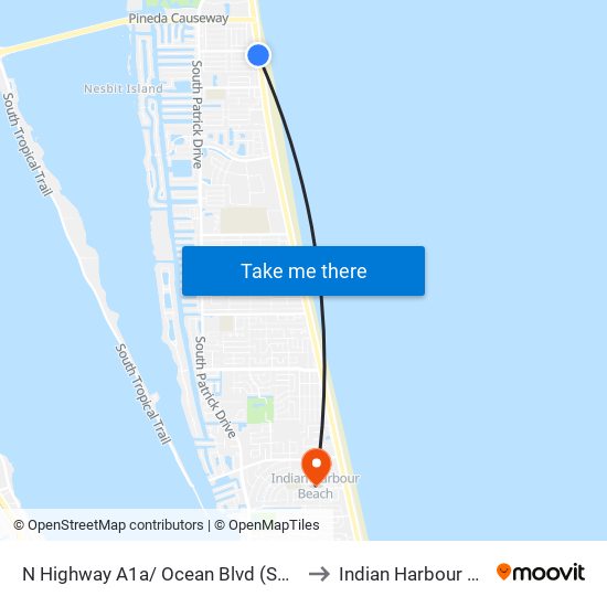 N Highway A1a/ Ocean Blvd (Sw Corner) to Indian Harbour Beach map