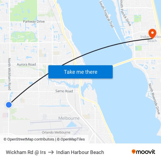 Wickham Rd @ Irs to Indian Harbour Beach map