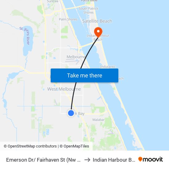 Emerson Dr/ Fairhaven St (Nw Corner) to Indian Harbour Beach map