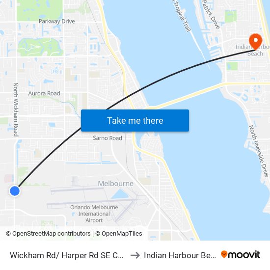 Wickham Rd/ Harper Rd SE Corner to Indian Harbour Beach map