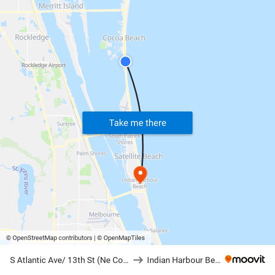 S Atlantic Ave/ 13th St (Ne Corner) to Indian Harbour Beach map