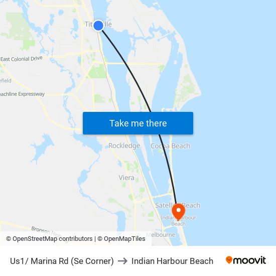 Us1/ Marina Rd (Se Corner) to Indian Harbour Beach map