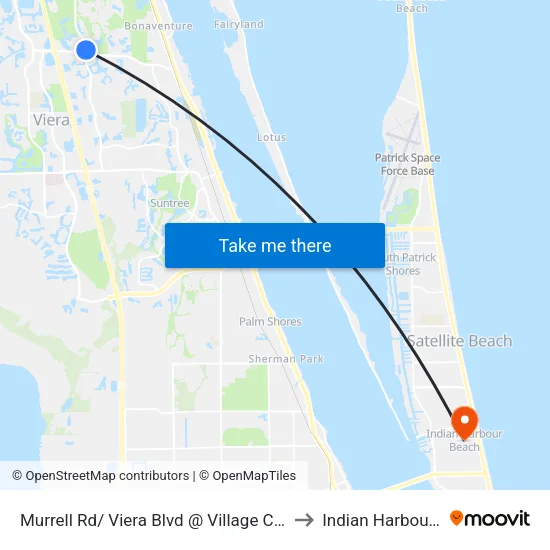 Murrell Rd/ Viera Blvd @ Village Center Driveway to Indian Harbour Beach map