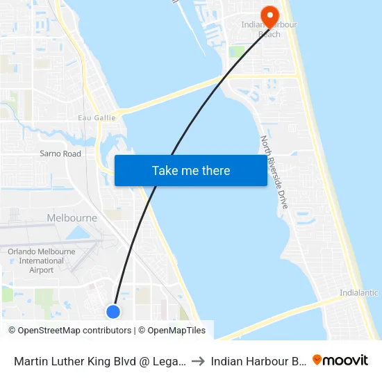 Martin Luther King Blvd @ Legacy Apts to Indian Harbour Beach map