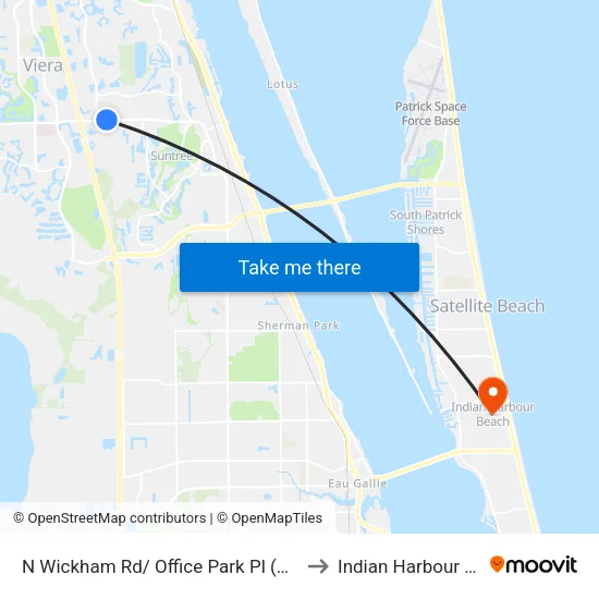 N Wickham Rd/ Office Park Pl (Ne Corner) to Indian Harbour Beach map