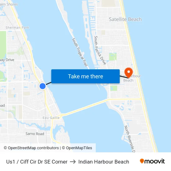 Us1 / Ciff Cir Dr SE Corner to Indian Harbour Beach map