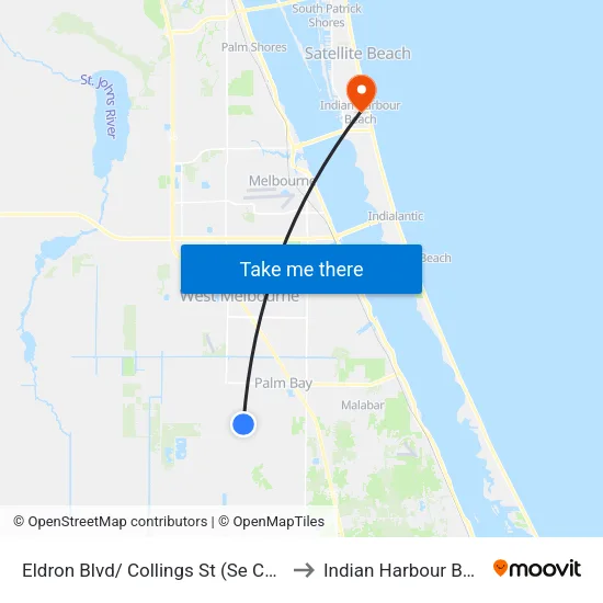 Eldron Blvd/ Collings St (Se Corner) to Indian Harbour Beach map