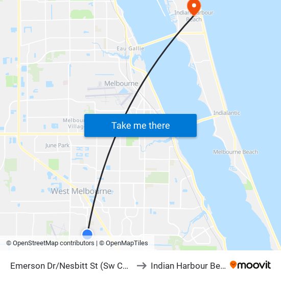 Emerson Dr/Nesbitt St (Sw Corner) to Indian Harbour Beach map