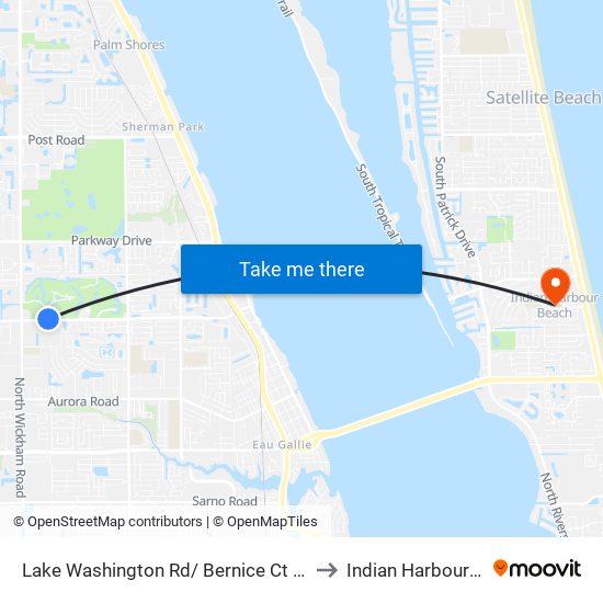 Lake Washington Rd/ Bernice Ct (Nw Corner) to Indian Harbour Beach map