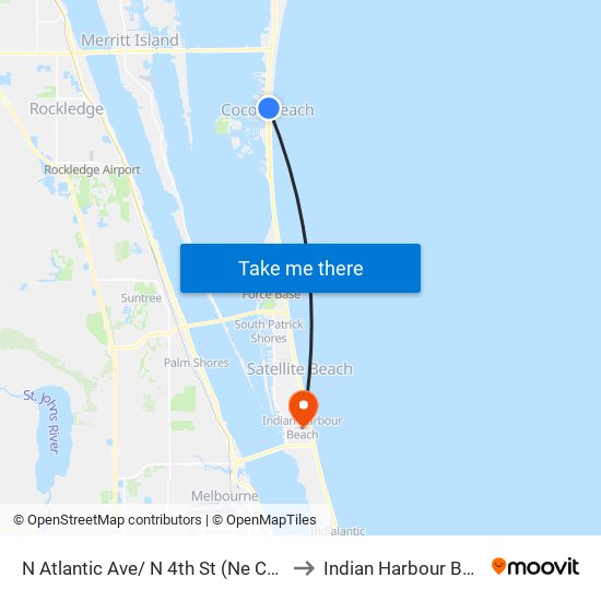 N Atlantic Ave/ N 4th St (Ne Corner) to Indian Harbour Beach map