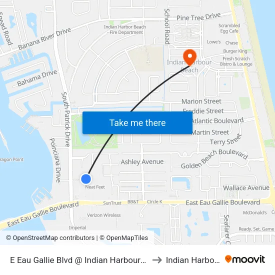 E Eau Gallie Blvd @ Indian Harbour Pl Shopping Center to Indian Harbour Beach map
