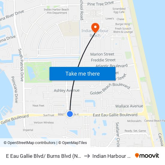 E Eau Gallie Blvd/ Burns Blvd (Ne Corner) to Indian Harbour Beach map