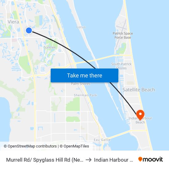 Murrell Rd/ Spyglass Hill Rd (Ne Corner) to Indian Harbour Beach map