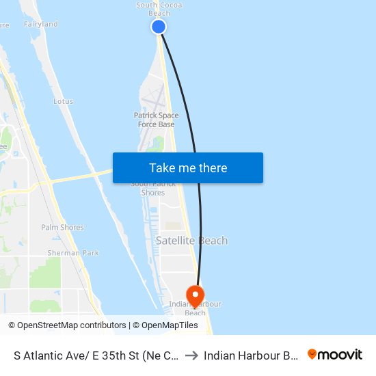 S Atlantic Ave/ E 35th St (Ne Corner) to Indian Harbour Beach map