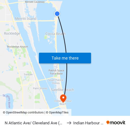 N Atlantic Ave/ Cleveland Ave (Ne Corner) to Indian Harbour Beach map