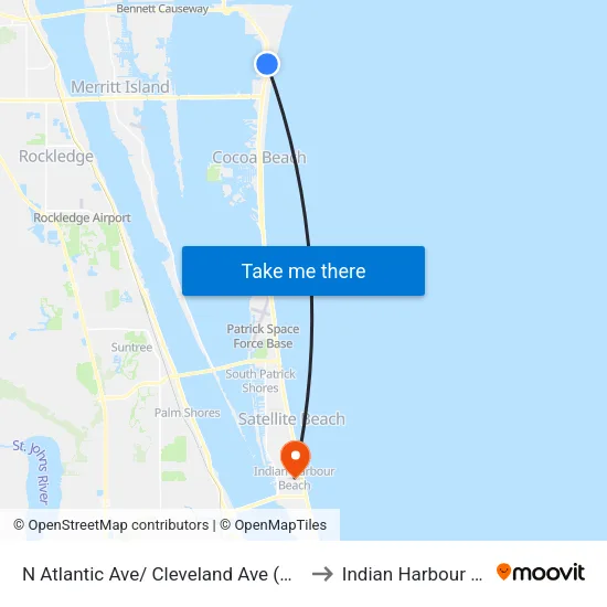 N Atlantic Ave/ Cleveland Ave (Ne Corner) to Indian Harbour Beach map