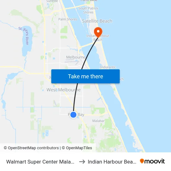 Walmart Super Center Malabar to Indian Harbour Beach map