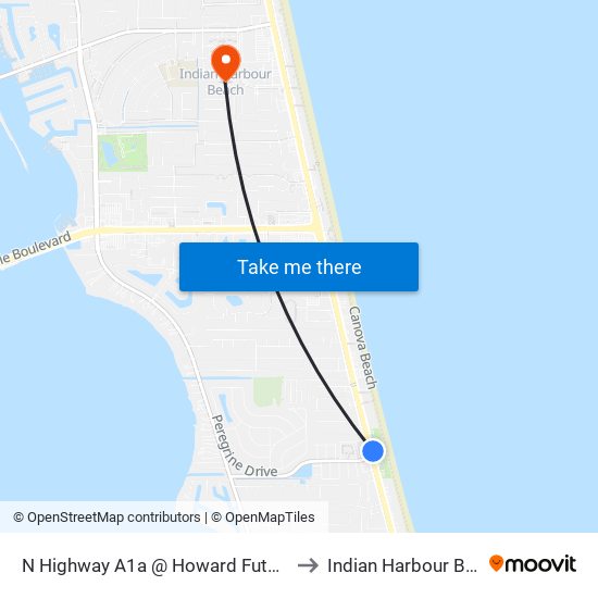 N Highway A1a @ Howard Futch Park to Indian Harbour Beach map