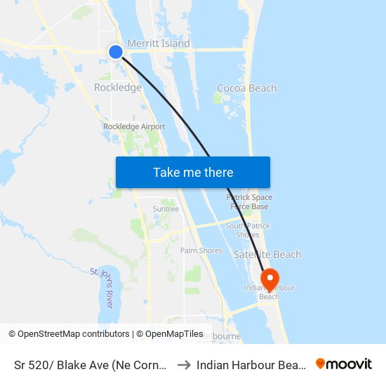 Sr 520/ Blake Ave (Ne Corner) to Indian Harbour Beach map