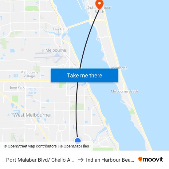 Port Malabar Blvd/ Chello Ave to Indian Harbour Beach map