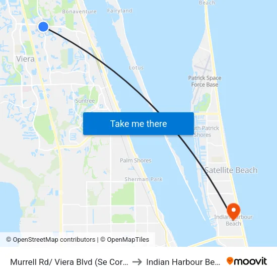 Murrell Rd/ Viera Blvd (Se Corner) to Indian Harbour Beach map