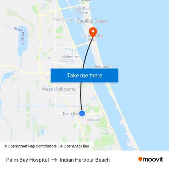 Palm Bay Hospital to Indian Harbour Beach map