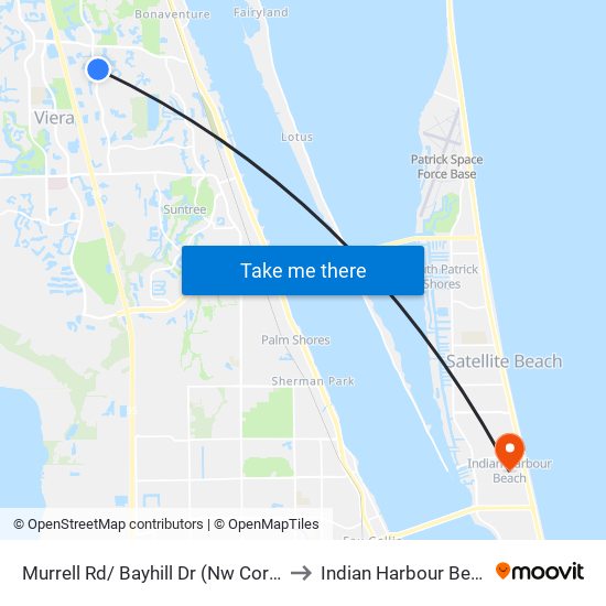 Murrell Rd/ Bayhill Dr (Nw Corner) to Indian Harbour Beach map