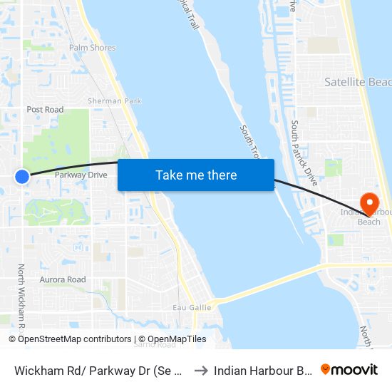 Wickham Rd/ Parkway Dr (Se Corner) to Indian Harbour Beach map