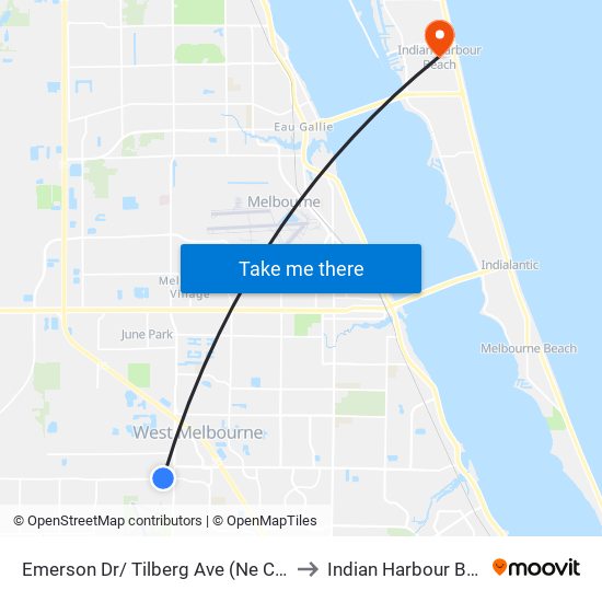 Emerson Dr/ Tilberg Ave (Ne Corner) to Indian Harbour Beach map