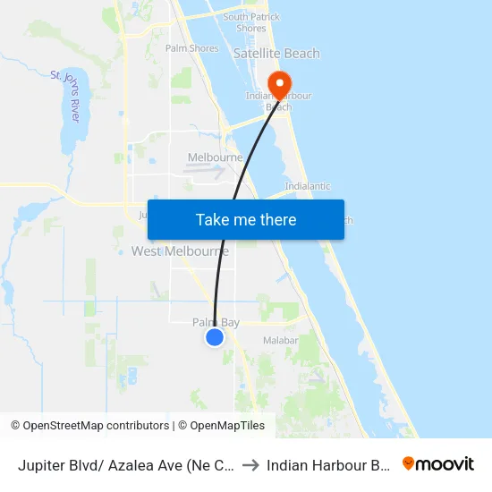 Jupiter Blvd/ Azalea Ave (Ne Corner) to Indian Harbour Beach map