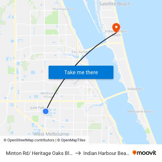 Minton Rd/ Heritage Oaks Blvd to Indian Harbour Beach map