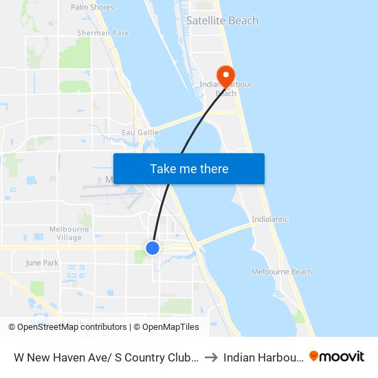 W New Haven Ave/ S Country Club Rd (Sw Corner) to Indian Harbour Beach map