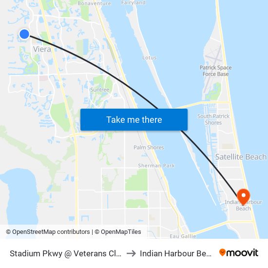 Stadium Pkwy @ Veterans Clinic to Indian Harbour Beach map