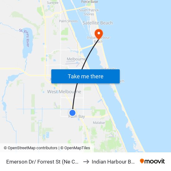 Emerson Dr/ Forrest St (Ne Corner) to Indian Harbour Beach map