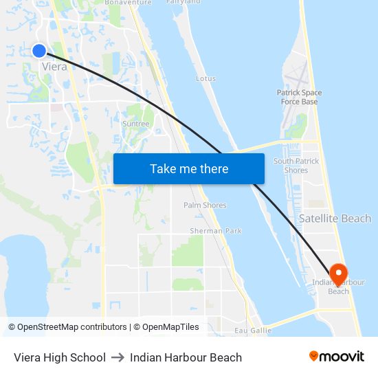 Viera High School to Indian Harbour Beach map