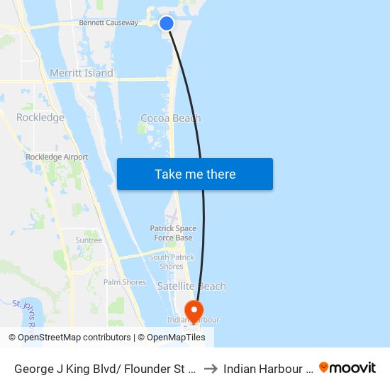 George J King Blvd/ Flounder St (Ne Corner) to Indian Harbour Beach map