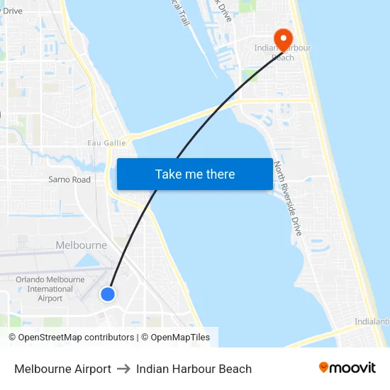 Melbourne Airport to Indian Harbour Beach map
