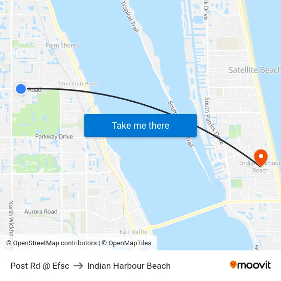 Post Rd @ Efsc to Indian Harbour Beach map