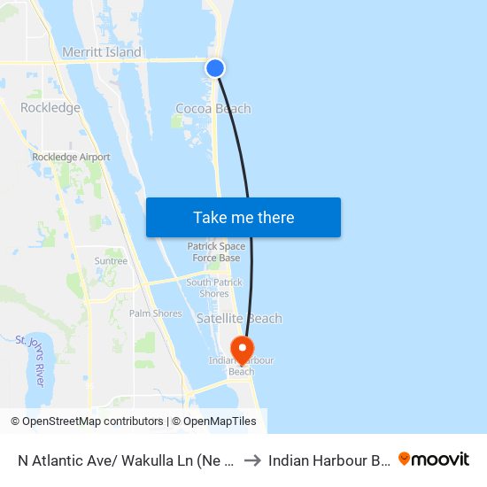 N Atlantic Ave/ Wakulla Ln (Ne Corner) to Indian Harbour Beach map