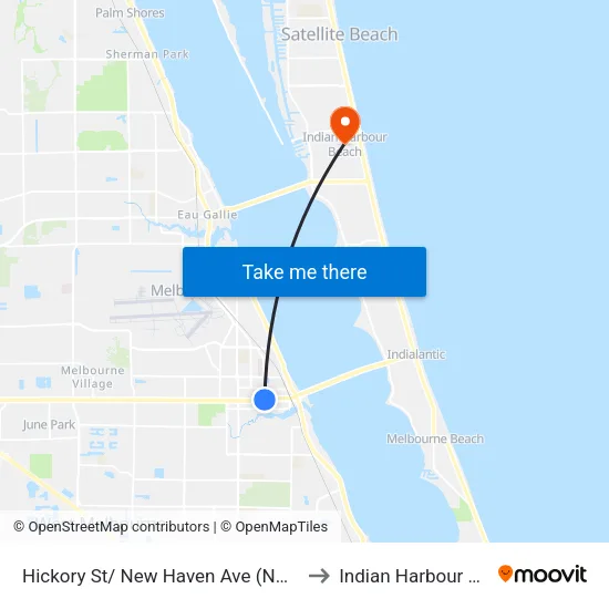 Hickory St/ New Haven Ave (Nw Corner) to Indian Harbour Beach map