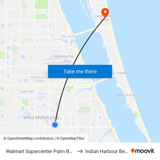 Walmart Supercenter Palm Bay Rd to Indian Harbour Beach map