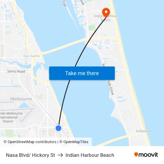 Nasa Blvd/ Hickory St to Indian Harbour Beach map