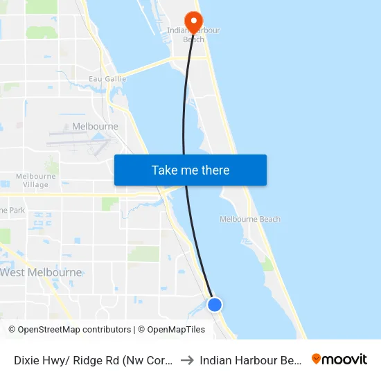 Dixie Hwy/ Ridge Rd (Nw Corner) to Indian Harbour Beach map
