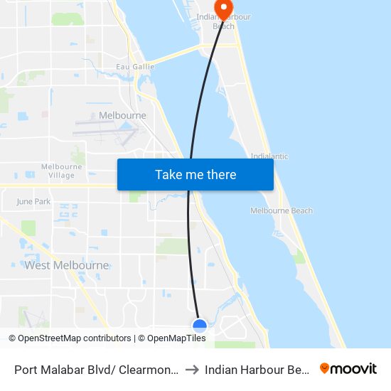 Port Malabar Blvd/ Clearmont St to Indian Harbour Beach map