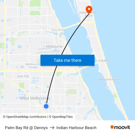 Palm Bay Rd @ Dennys to Indian Harbour Beach map
