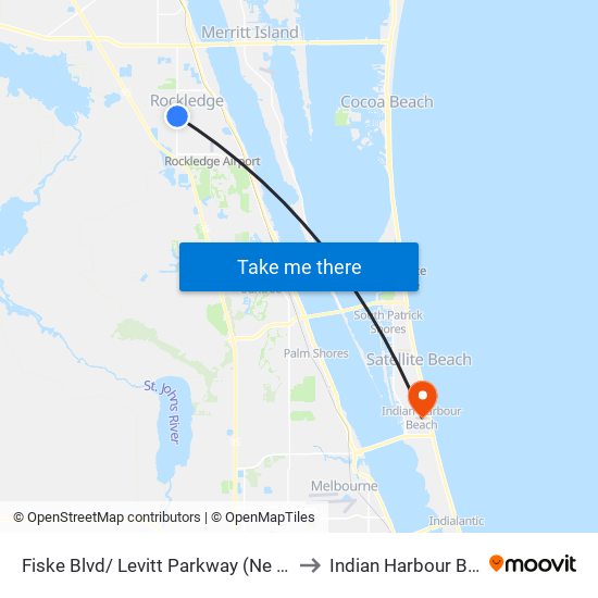 Fiske Blvd/ Levitt Parkway (Ne Corner) to Indian Harbour Beach map