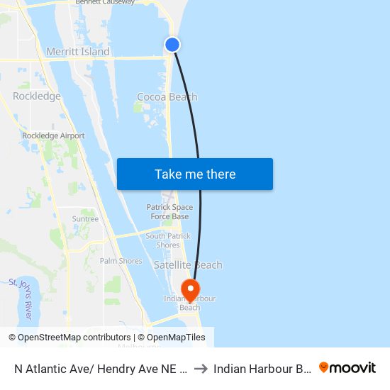 N Atlantic Ave/ Hendry Ave NE Corner to Indian Harbour Beach map