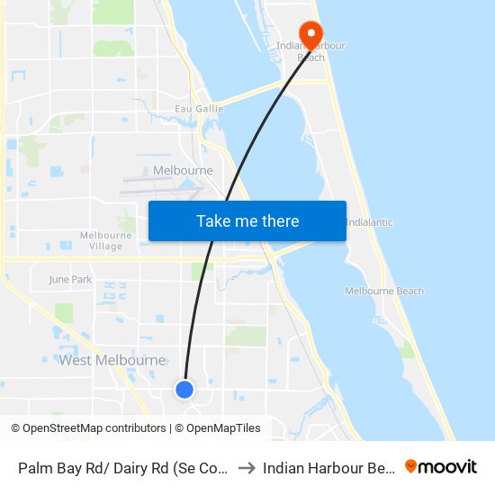 Palm Bay Rd/ Dairy Rd (Se Corner) to Indian Harbour Beach map